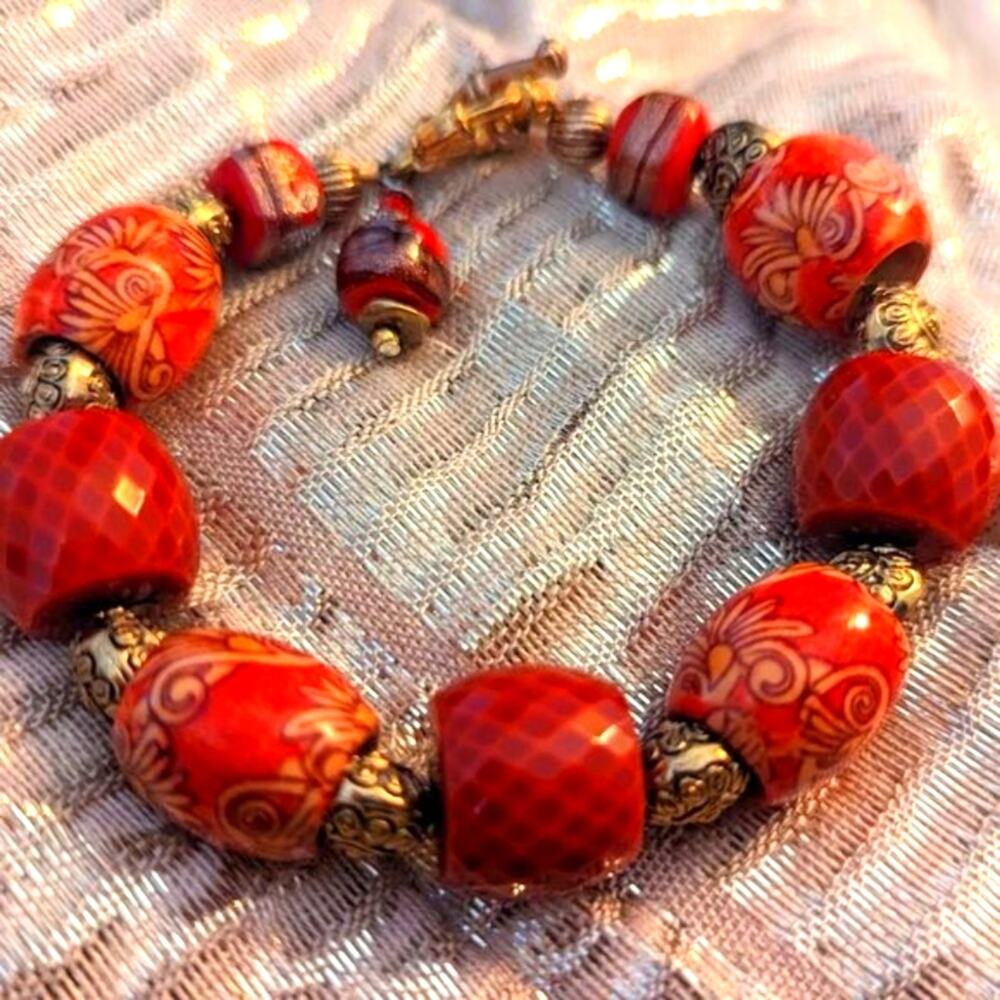 Orange bead toggle bracelet